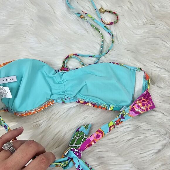 Trina Turk Floral Print Halter Bandeau Size 6 Swim Bikini Top Only - Picture 7 of 7